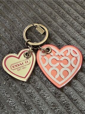 Coach Multi Heart Key Chain Bag Charm Pink Silver Keychain Purse